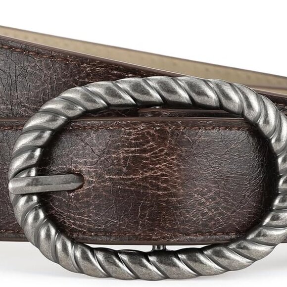 Accessories - Women Brown Leather Belt Vintage Silver Buckle Waist Strap for Jeans Dresses